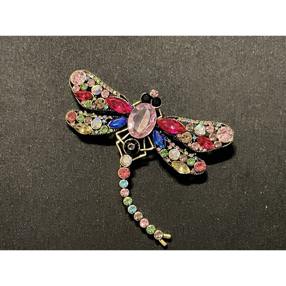 Contemporary Large Rhinestone Dragon Fly C Clamp Brooch